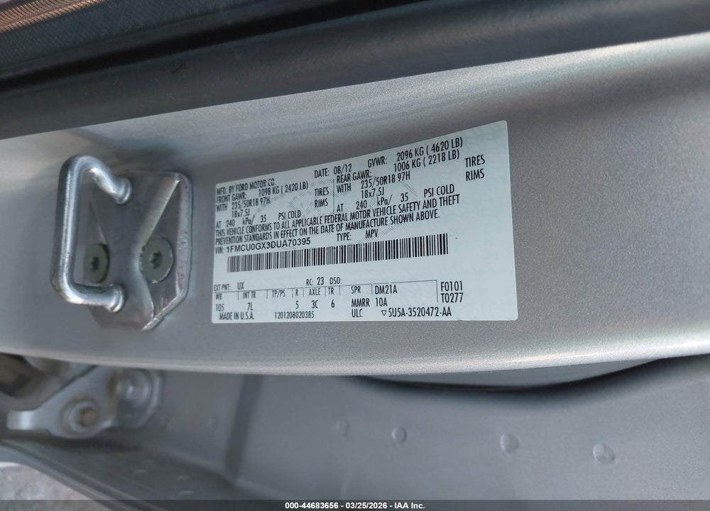 2013 FORD ESCAPE SE VIN: 1FMCU0GX3DUA70395