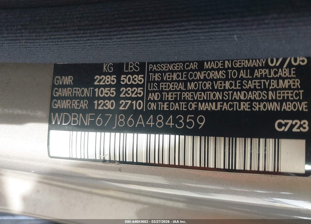 2006 MERCEDES-BENZ S 350 VIN: WDBNF67J86A484359