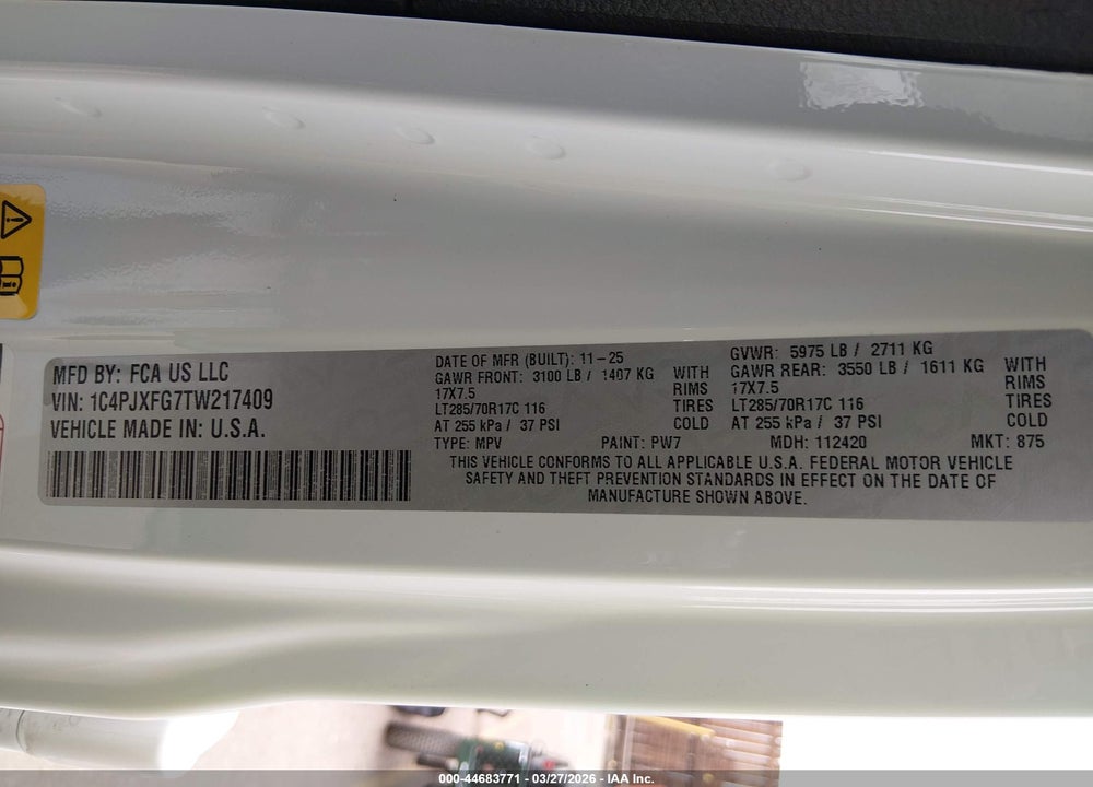 2026 JEEP WRANGLER RUBICON 4X4 VIN: 1C4PJXFG7TW217409