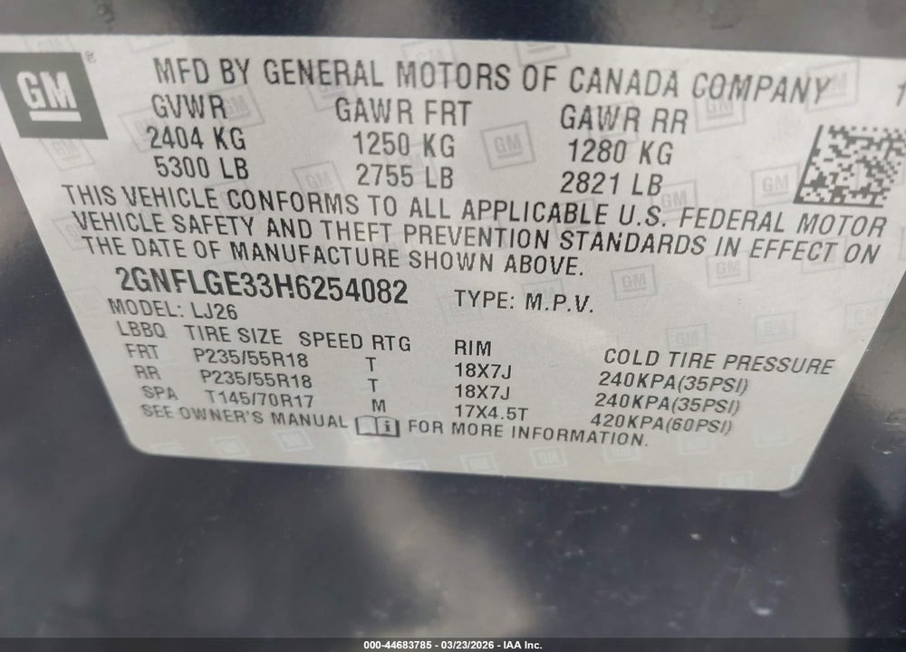 2017 CHEVROLET EQUINOX PREMIER VIN: 2GNFLGE33H6254082