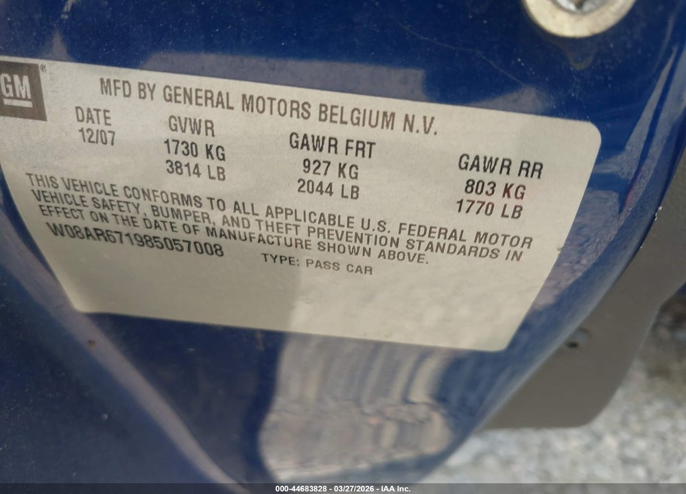 2008 SATURN ASTRA XE VIN: W08AR671985057008