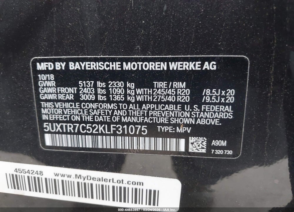 2019 BMW X3 SDRIVE30I VIN: 5UXTR7C52KLF31075
