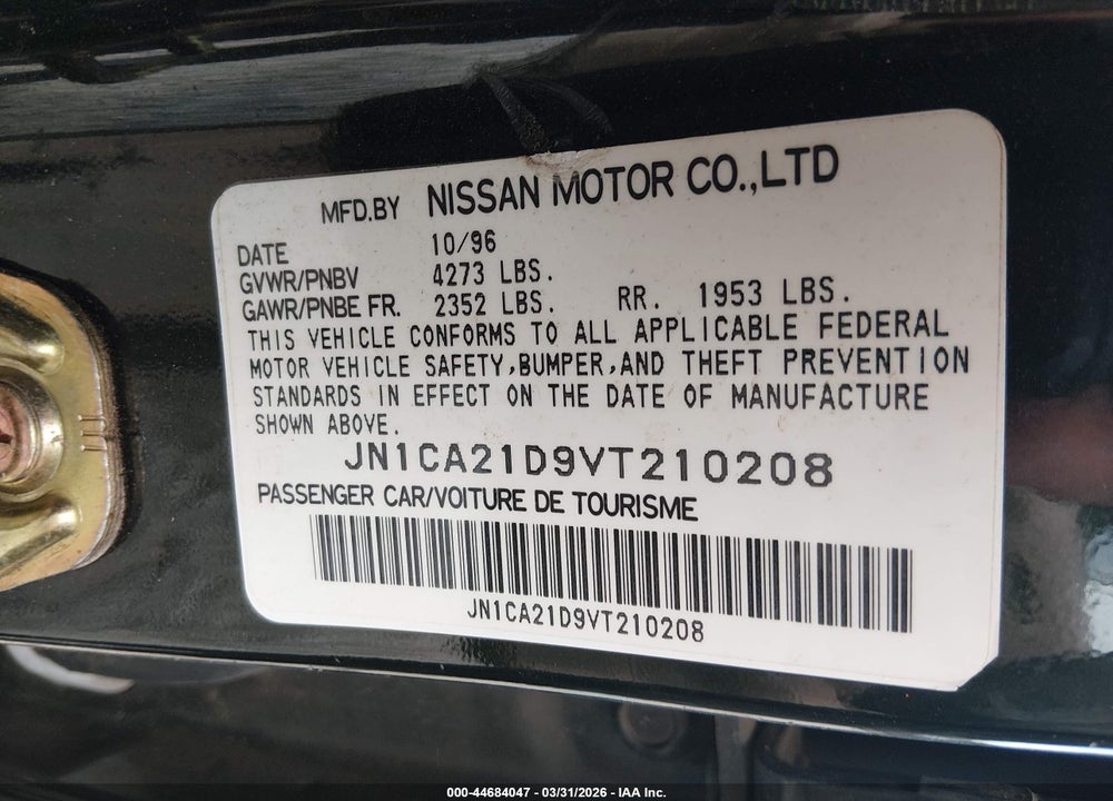 1997 NISSAN MAXIMA GLE/GXE/SE VIN: JN1CA21D9VT210208