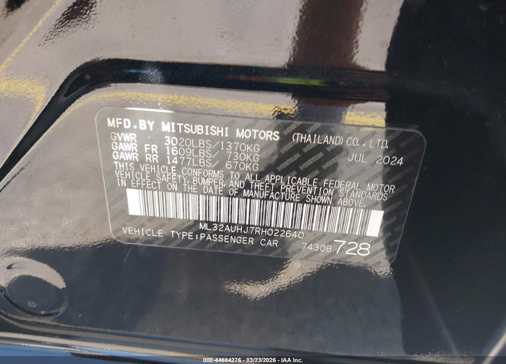 2024 MITSUBISHI MIRAGE ES/LE VIN: ML32AUHJ7RH022640