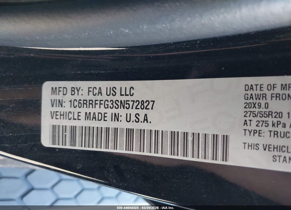 2025 RAM 1500 BIG HORN  4X4 5'7 BOX VIN: 1C6RRFFG3SN572827