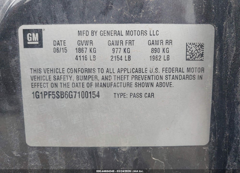 2016 CHEVROLET CRUZE LIMITED 2LT AUTO VIN: 1G1PF5SB6G7100154