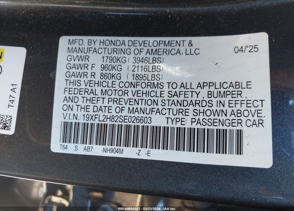2025 HONDA CIVIC SEDAN SPORT VIN: 19XFL2H82SE026603