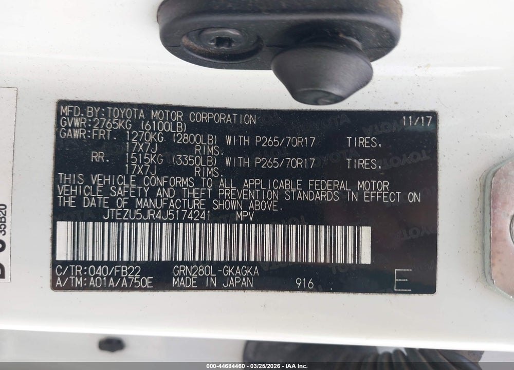 2018 TOYOTA 4RUNNER SR5 VIN: JTEZU5JR4J5174241