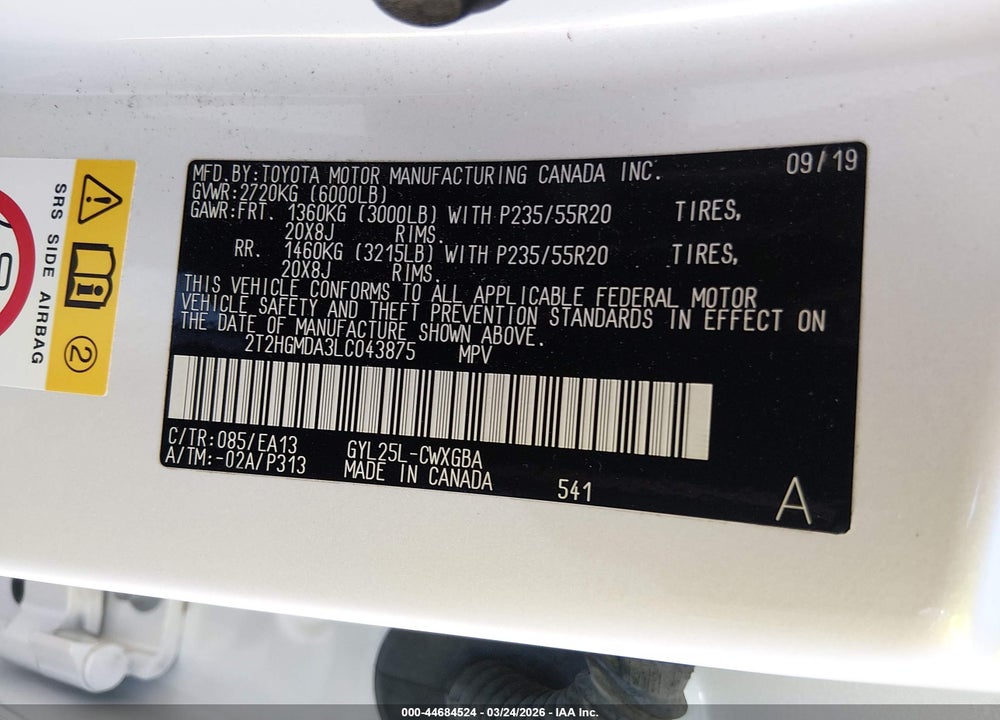 2020 LEXUS RX 450H VIN: 2T2HGMDA3LC043875