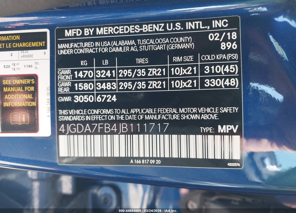 2018 MERCEDES-BENZ AMG GLE 63 S 4MATIC VIN: 4JGDA7FB4JB111717