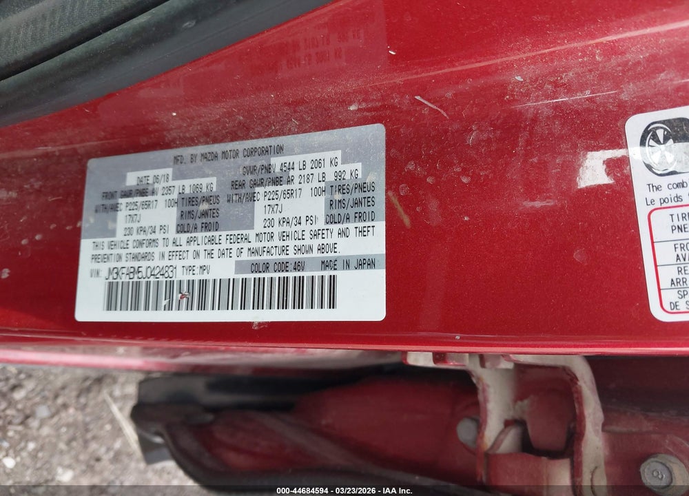 2018 MAZDA CX-5 SPORT VIN: JM3KFABM5J0424831