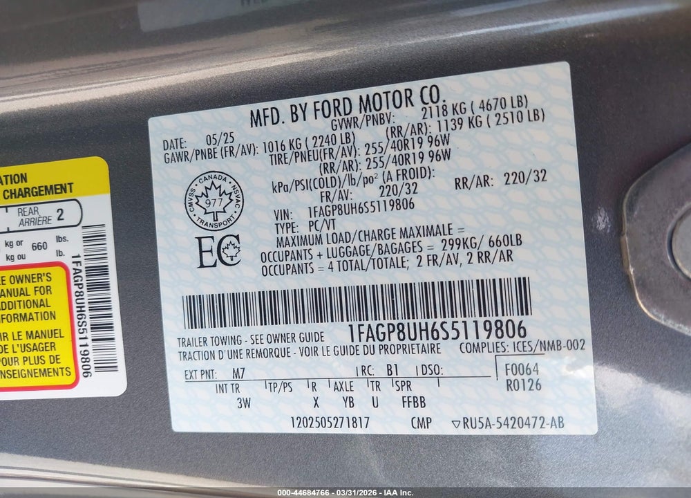 2025 FORD MUSTANG ECOBOOST PREMIUM VIN: 1FAGP8UH6S5119806