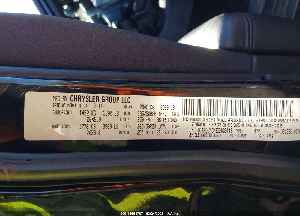 2014 DODGE DURANGO SXT VIN: 1C4RDJAG4EC468445