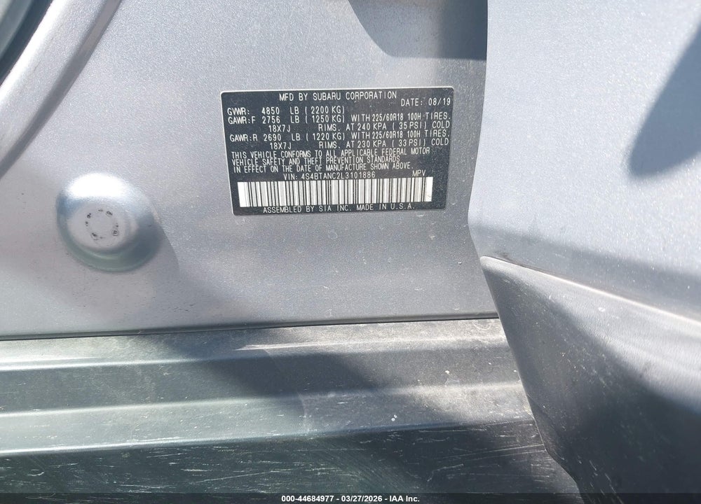 2020 SUBARU OUTBACK LIMITED VIN: 4S4BTANC2L3101886