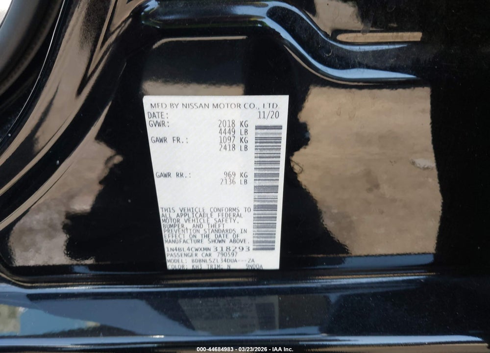 2021 NISSAN ALTIMA SR INTELLIGENT AWD VIN: 1N4BL4CWXMN318293