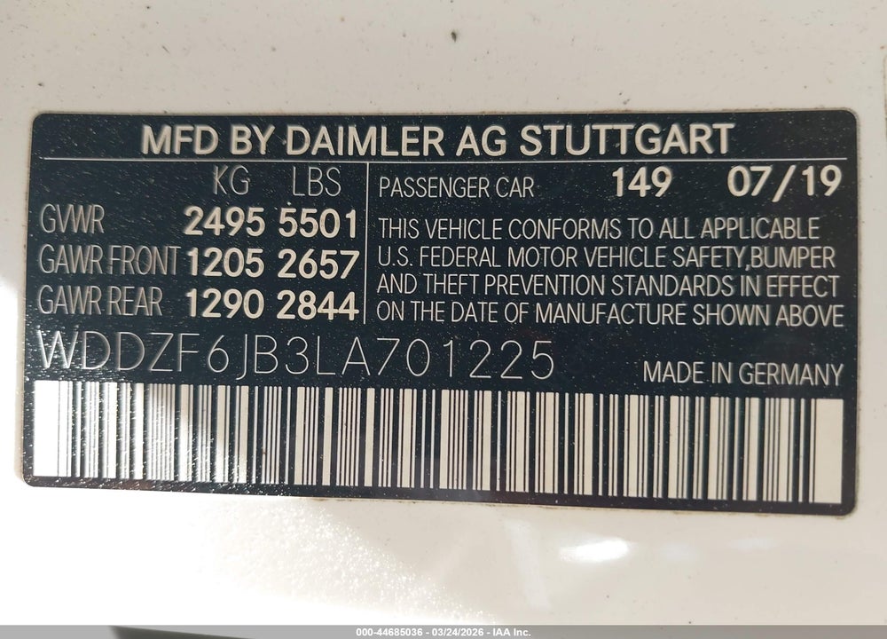 2020 MERCEDES-BENZ E 450 4MATIC VIN: WDDZF6JB3LA701225