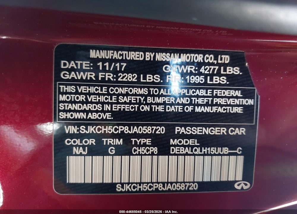 2018 INFINITI QX30 LUXURY VIN: SJKCH5CP8JA058720