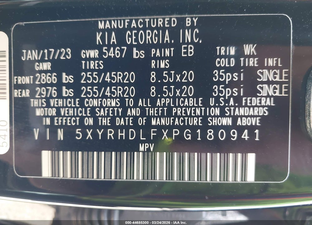 2023 KIA SORENTO X-LINE EX VIN: 5XYRHDLFXPG180941