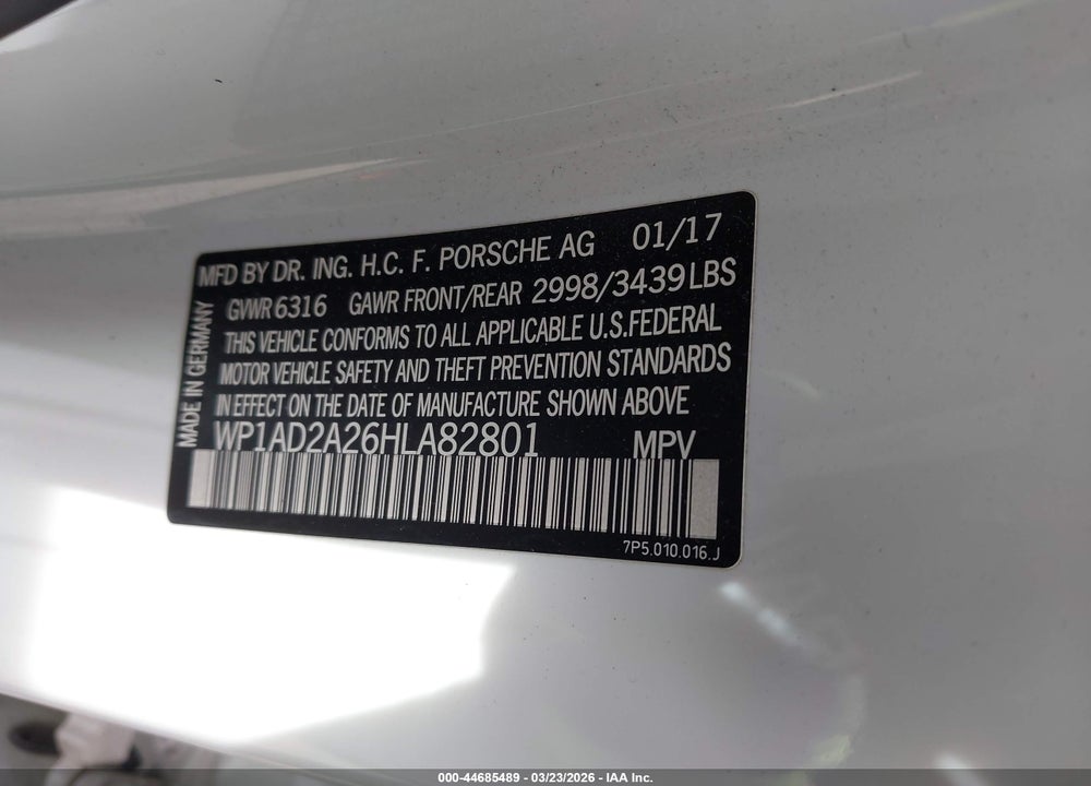 2017 PORSCHE CAYENNE GTS VIN: WP1AD2A26HLA82801