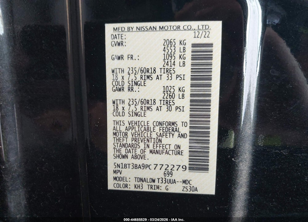 2023 NISSAN ROGUE SV FWD VIN: 5N1BT3BA9PC772279