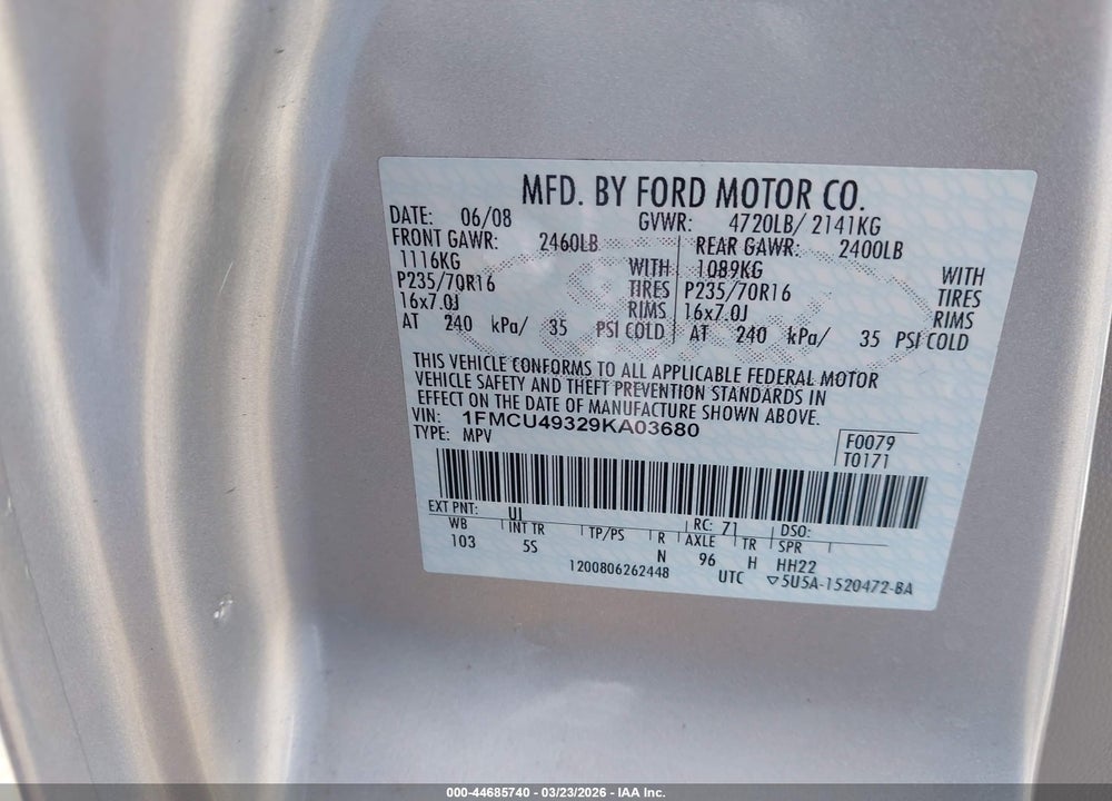 2009 FORD ESCAPE HYBRID LIMITED VIN: 1FMCU49329KA03680
