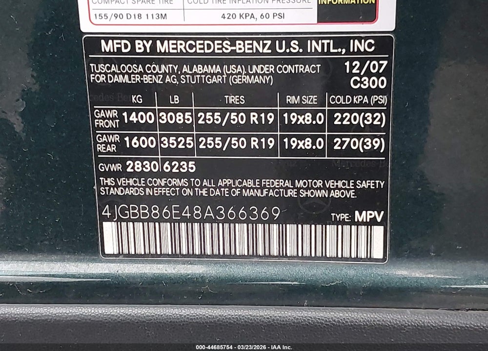 2008 MERCEDES-BENZ ML 350 4MATIC VIN: 4JGBB86E48A366369