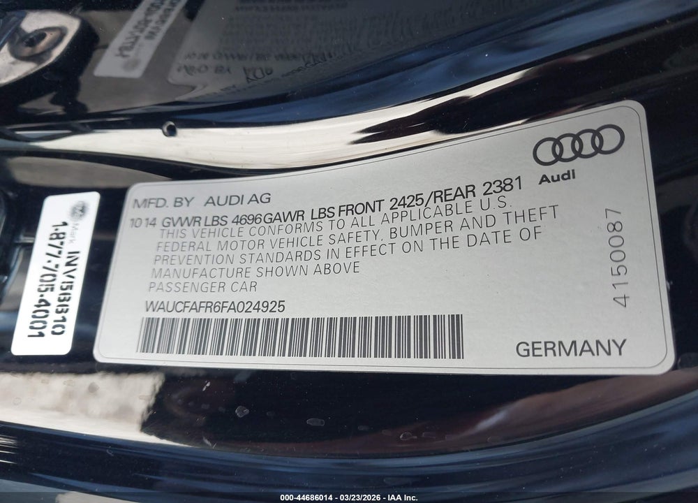 2015 AUDI A5 2.0T PREMIUM VIN: WAUCFAFR6FA024925