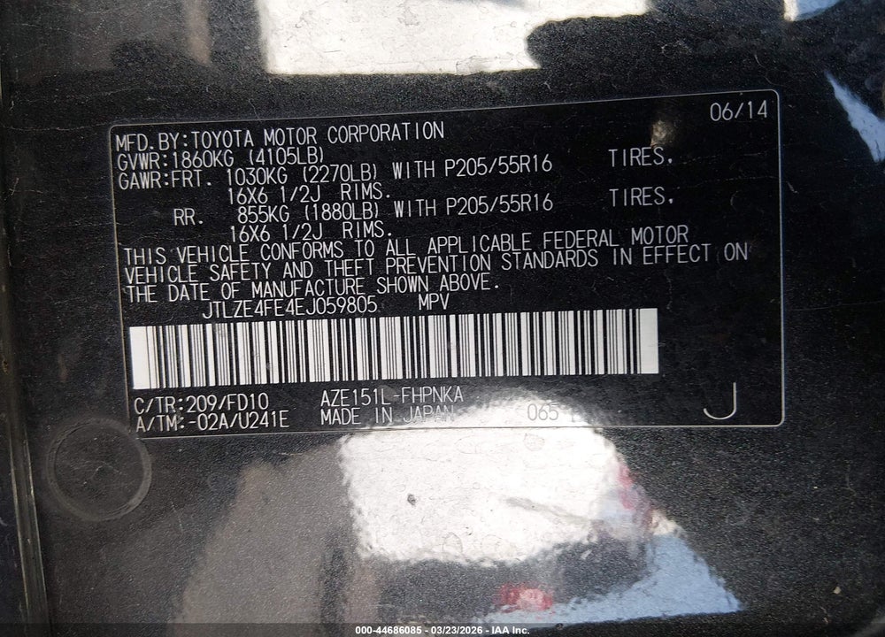 2014 SCION XB VIN: JTLZE4FE4EJ059805