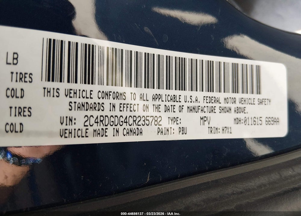 2012 DODGE GRAND CARAVAN CREW VIN: 2C4RDGDG4CR235782