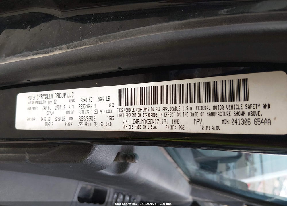 2012 JEEP LIBERTY SPORT VIN: 1C4PJMAK3CW171121