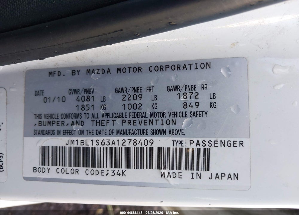2010 MAZDA 3 S SPORT VIN: JM1BL1S63A1278409
