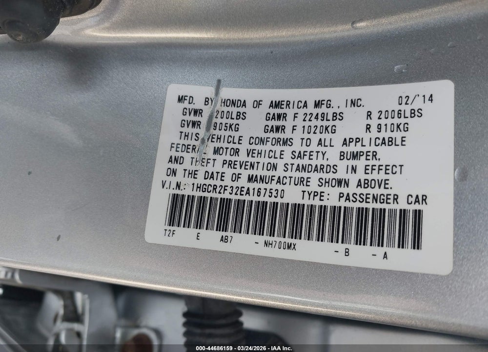 2014 HONDA ACCORD LX VIN: 1HGCR2F32EA167530
