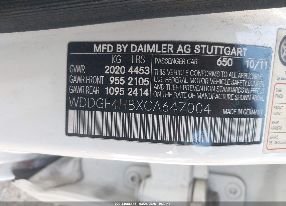 2012 MERCEDES-BENZ C 250 SPORT VIN: WDDGF4HBXCA647004