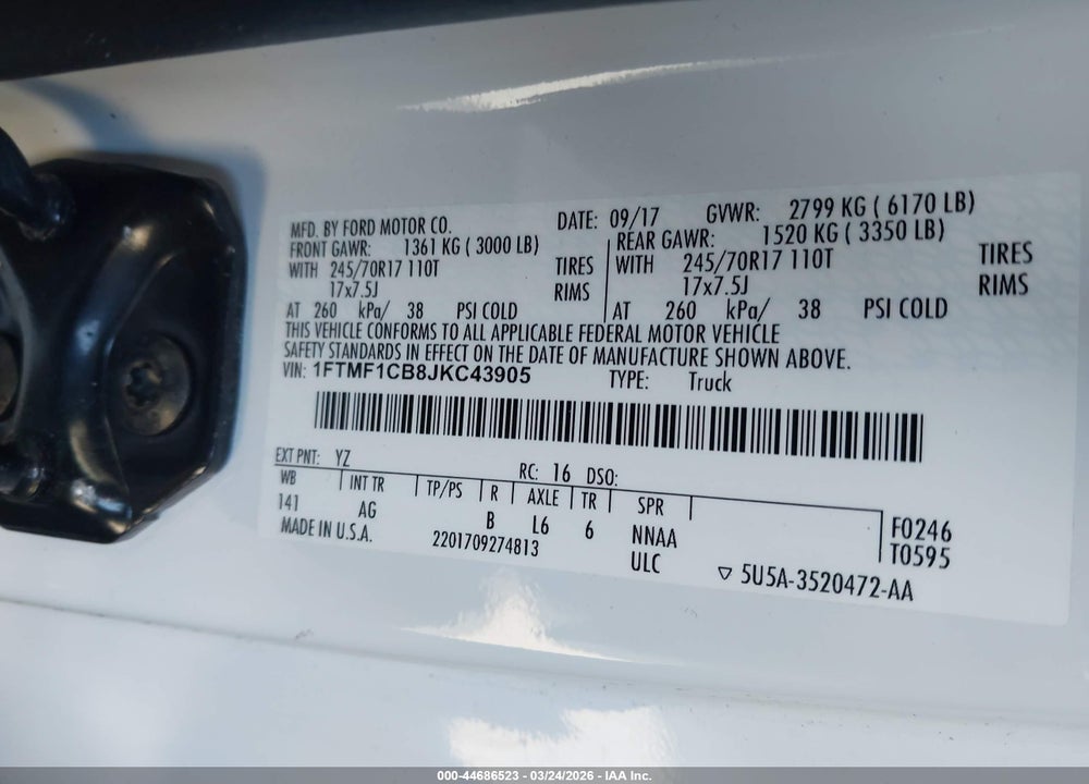 2018 FORD F-150 XL VIN: 1FTMF1CB8JKC43905