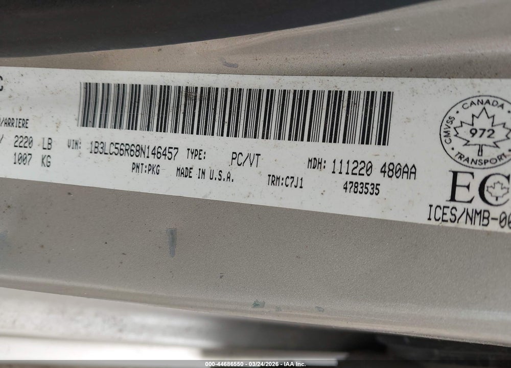 2008 DODGE AVENGER SXT VIN: 1B3LC56R68N146457