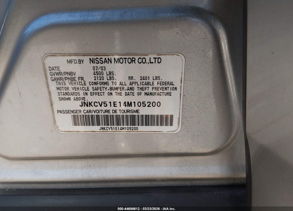 2004 INFINITI G35 VIN: JNKCV51E14M105200