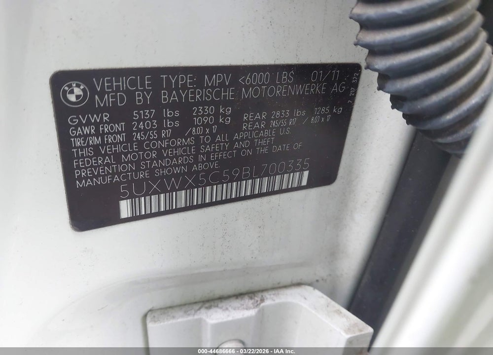 2011 BMW X3 XDRIVE28I VIN: 5UXWX5C59BL700335