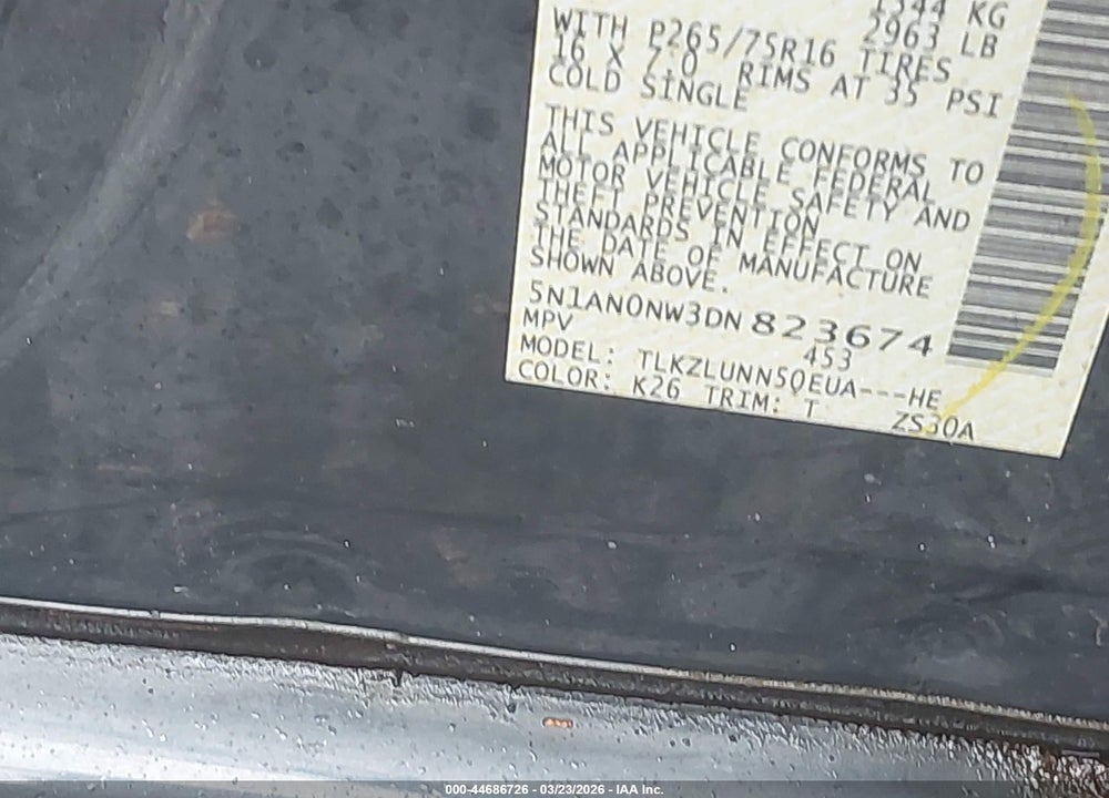 2013 NISSAN XTERRA PRO-4X VIN: 5N1AN0NW3DN823674