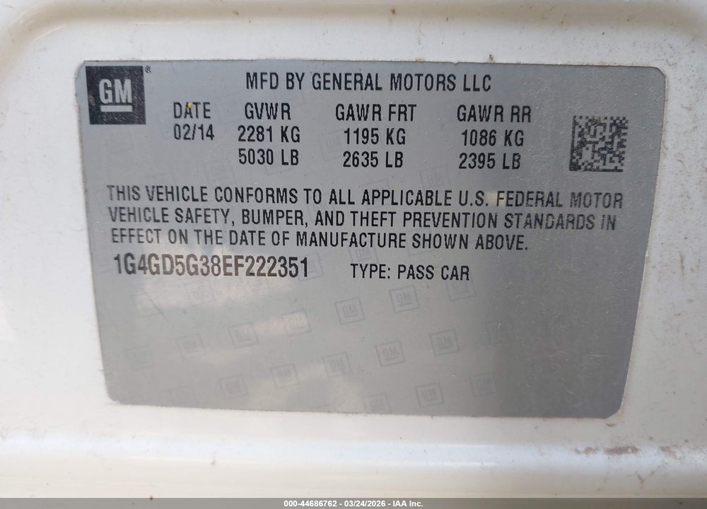 2014 BUICK LACROSSE PREMIUM I GROUP VIN: 1G4GD5G38EF222351