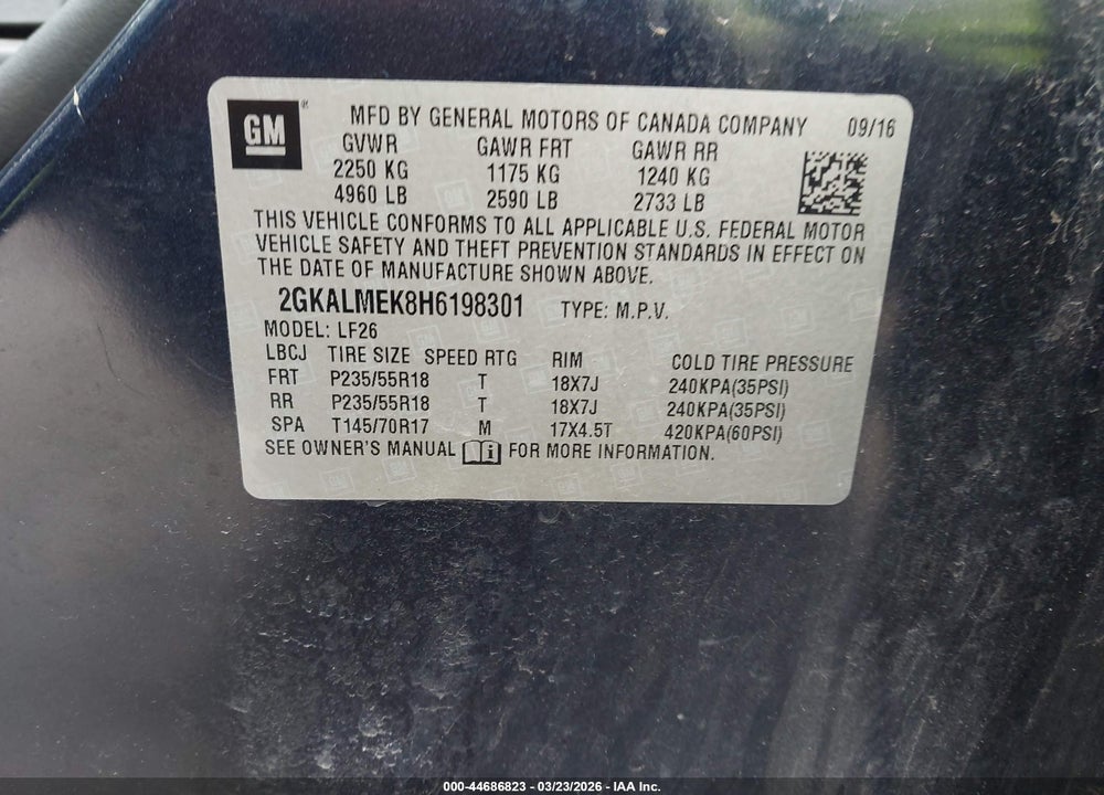 2017 GMC TERRAIN SLE-1 VIN: 2GKALMEK8H6198301