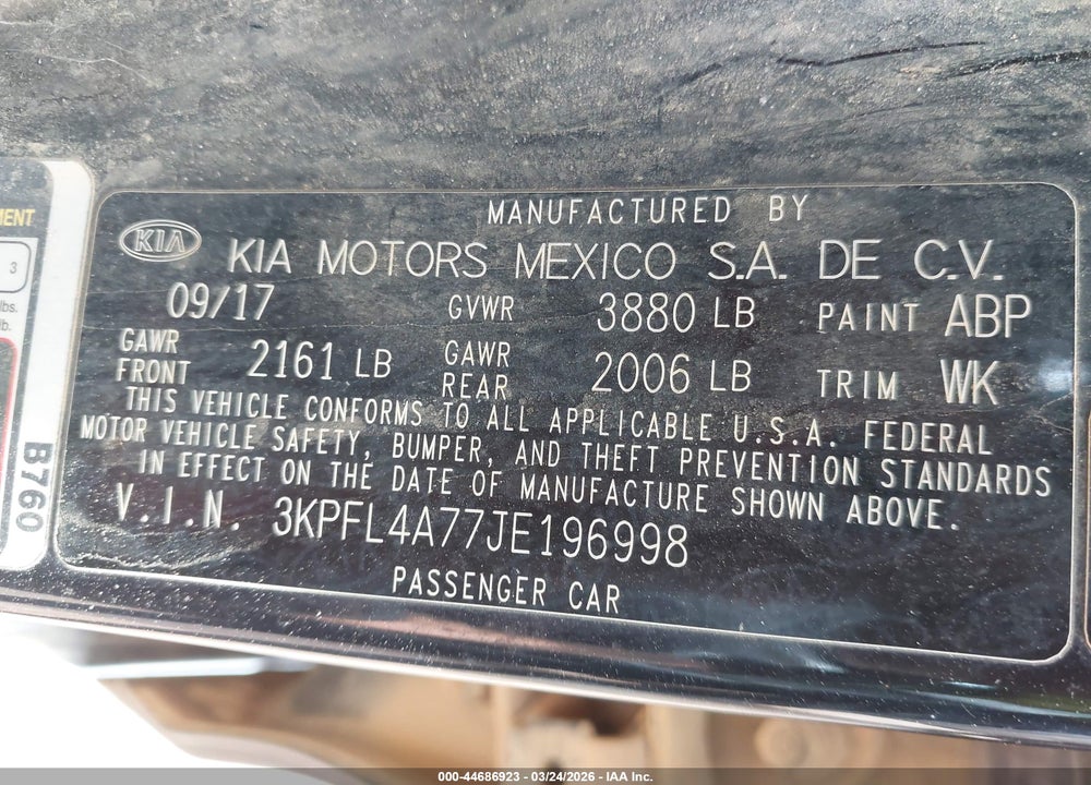 2018 KIA FORTE LX VIN: 3KPFL4A77JE196998
