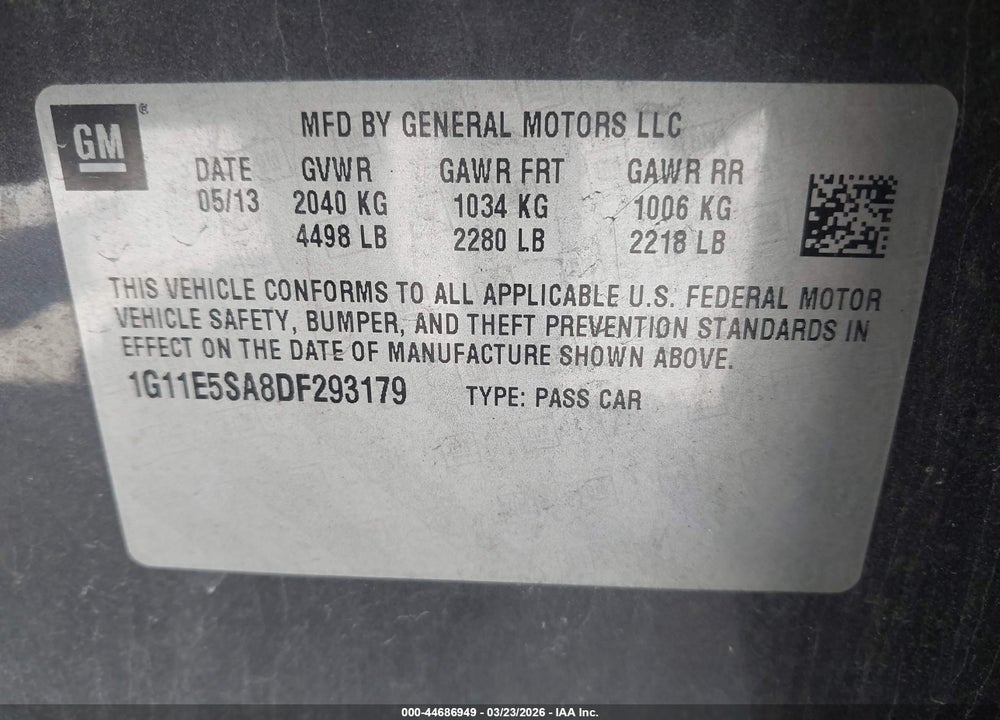 2013 CHEVROLET MALIBU 2LT VIN: 1G11E5SA8DF293179