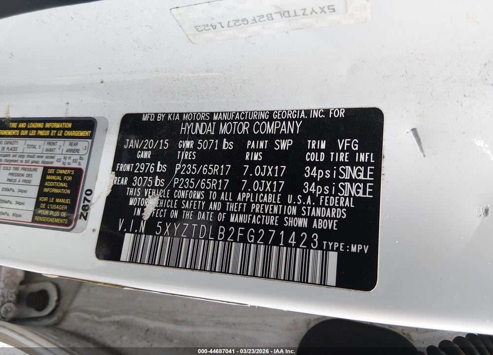 2015 HYUNDAI SANTA FE SPORT 2.4L VIN: 5XYZTDLB2FG271423