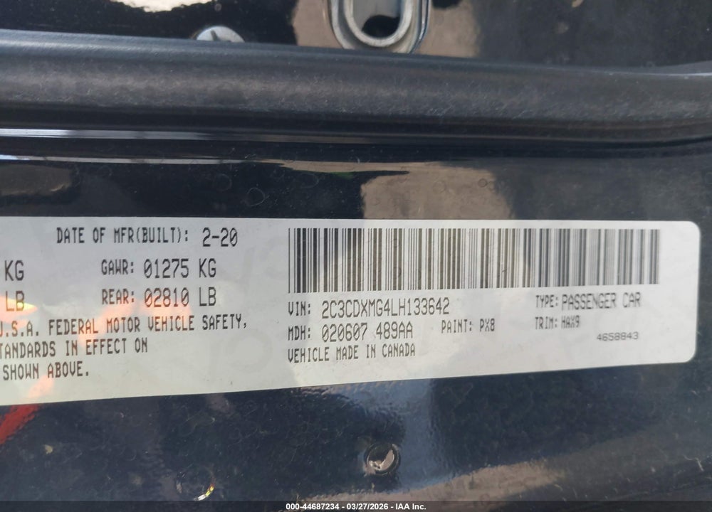 2020 DODGE CHARGER GT AWD VIN: 2C3CDXMG4LH133642