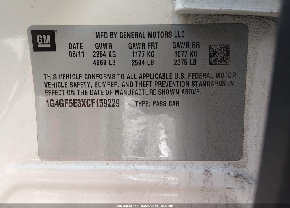 2012 BUICK LACROSSE PREMIUM 2 GROUP VIN: 1G4GF5E3XCF159229