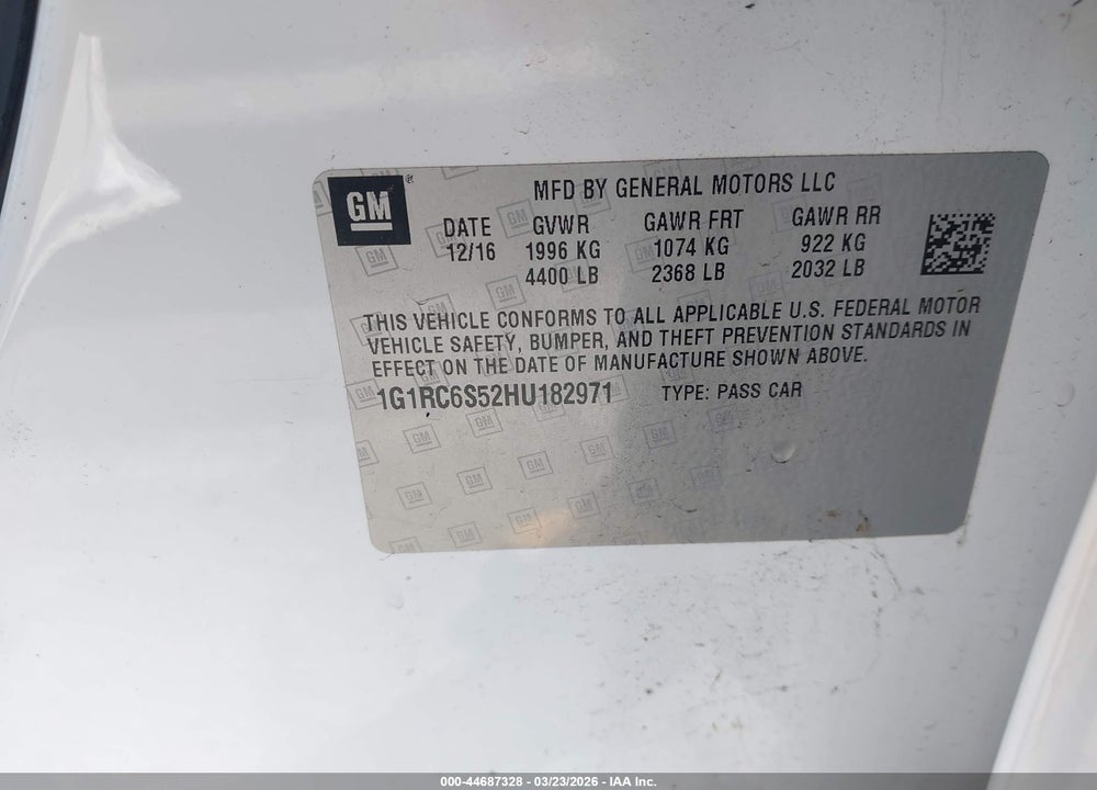 2017 CHEVROLET VOLT LT VIN: 1G1RC6S52HU182971