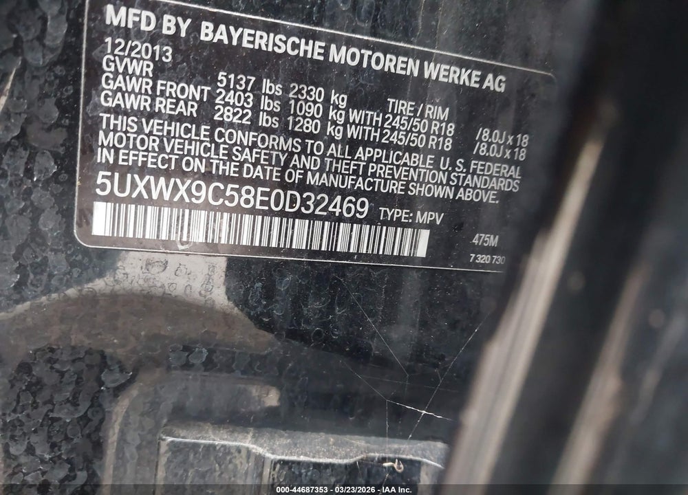 2014 BMW X3 XDRIVE28I VIN: 5UXWX9C58E0D32469