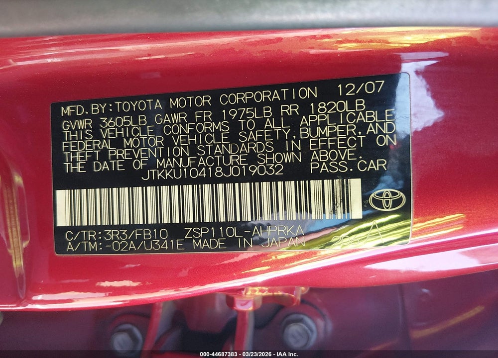 2008 SCION XD VIN: JTKKU10418J019032