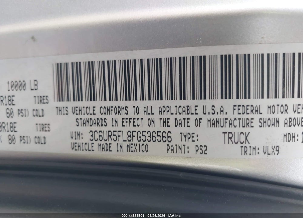 2015 RAM 2500 LAIE VIN: 3C6UR5FL8FG536566