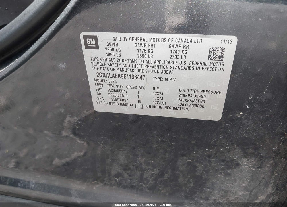 2014 CHEVROLET EQUINOX LS VIN: 2GNALAEK9E1136447